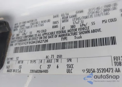 2016 Ford F-150 Xl из США, поврежденный, VIN 1FTEX1CF5GKD82726